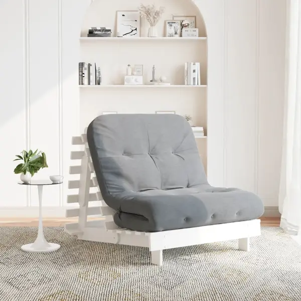 Gossi canapea futon cu saltea, alb, 80x206x11 cm, lemn masiv de pin