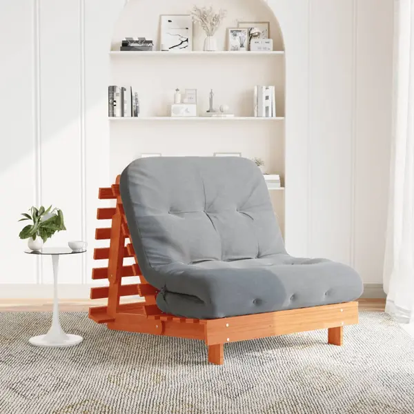 Gossi canapea futon cu saltea, maro, 80x206x11 cm, lemn masiv de pin