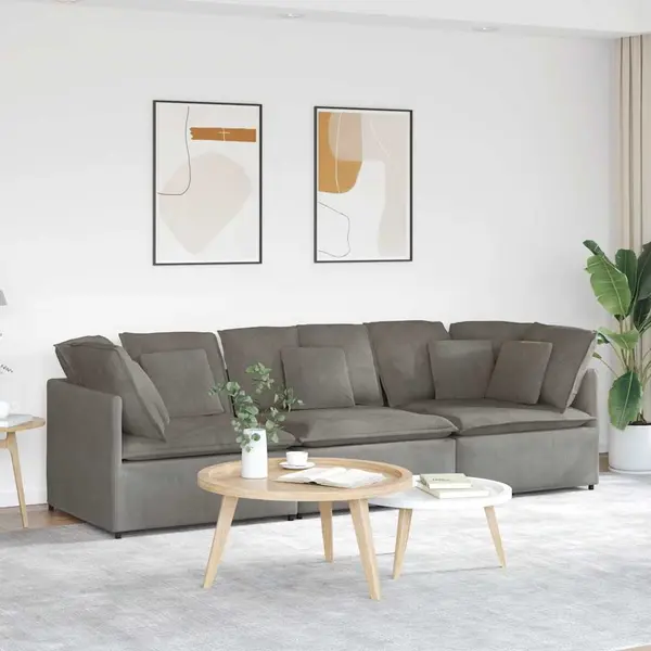 Gossi canapea modulara cu perne, gri deschis, tesatura velur