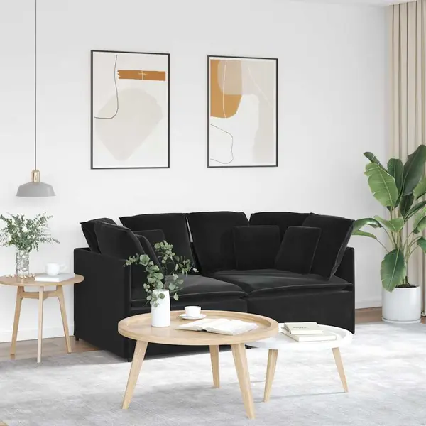 Gossi canapea modulara cu perne, negru, catifea