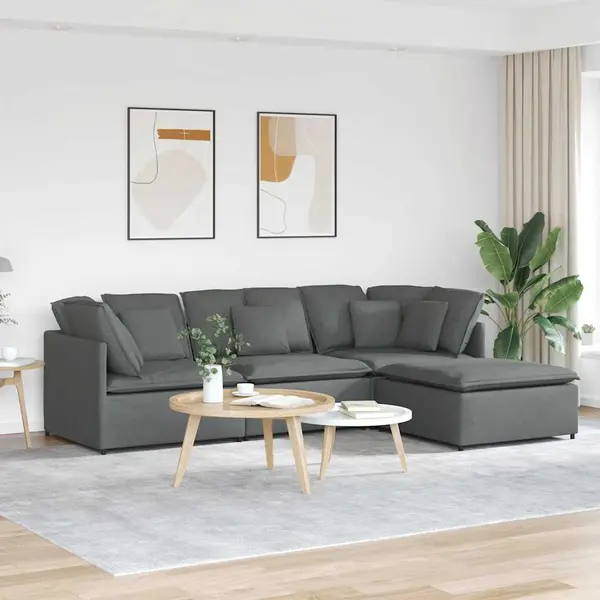 Gossi canapea modulara cu taburet si perne material textil gri inchis