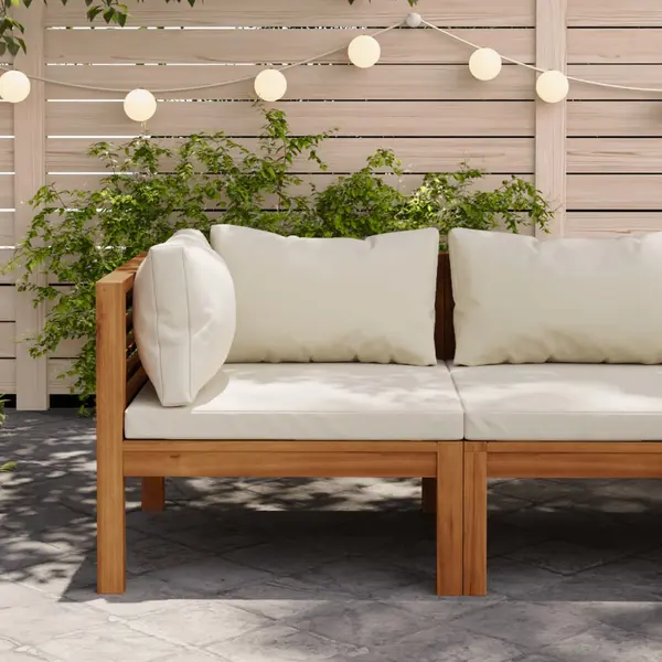 Gossi canapea modulara de colt cu perne alb crem, lemn de acacia