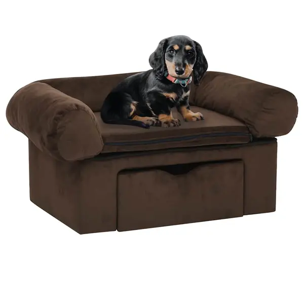 Gossi canapea pentru caini, cu sertar, maro, 75x50x38 cm, plus