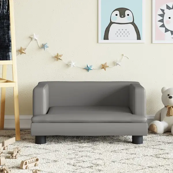 Gossi canapea pentru copii, gri, 60x40x30 cm, piele ecologica