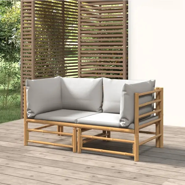 Gossi canapele coltar de gradina, perne gri deschis, 2 buc., bambus