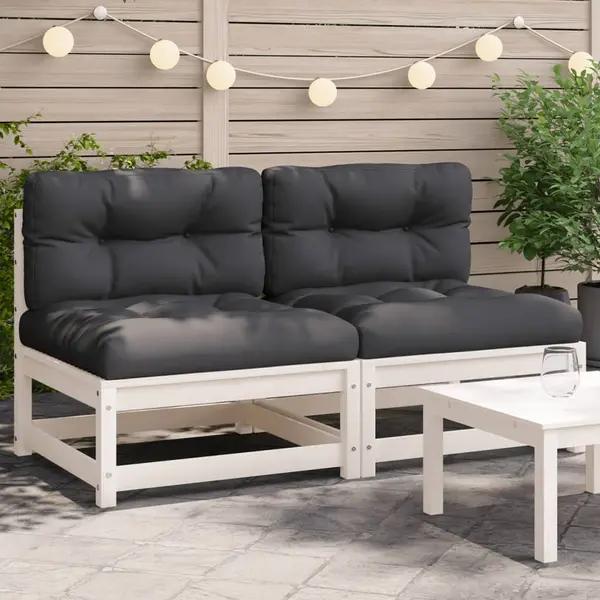Gossi canapele de gradina fara cotiere, cu perne, 2 buc., alb