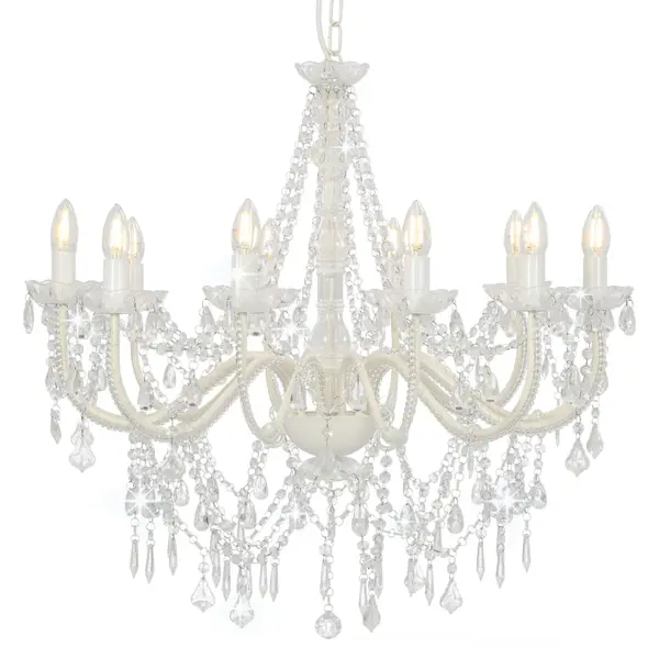 Gossi candelabru cu margele, alb, 12 becuri e14