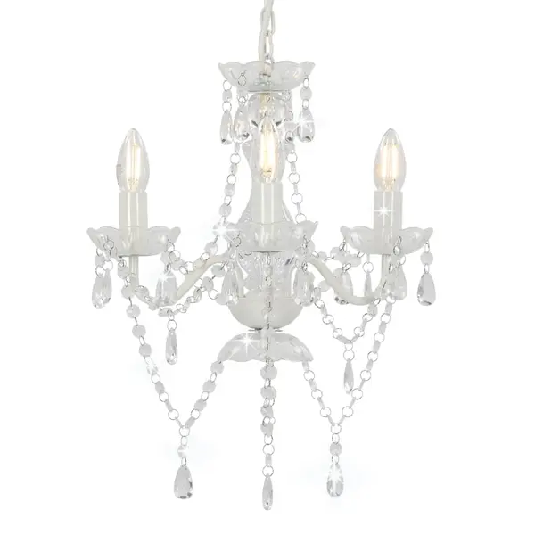 Gossi candelabru cu margele, alb, rotund, 3 becuri e14