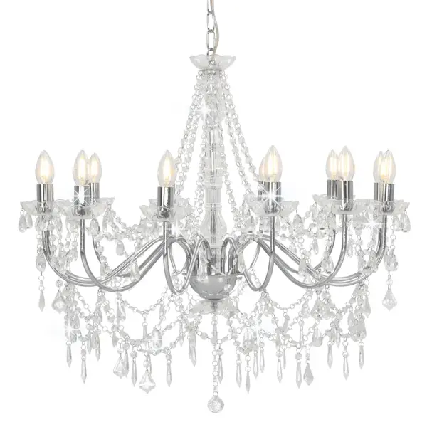 Gossi candelabru cu margele, argintiu, 12 becuri x e14