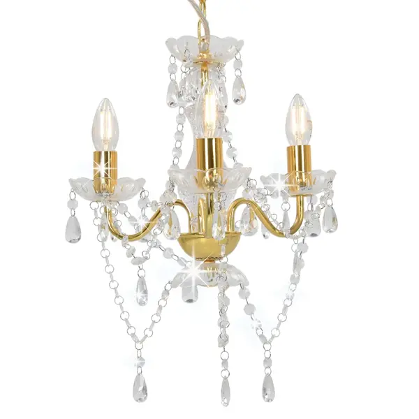 Gossi candelabru cu margele, auriu, rotund, 3 becuri e14