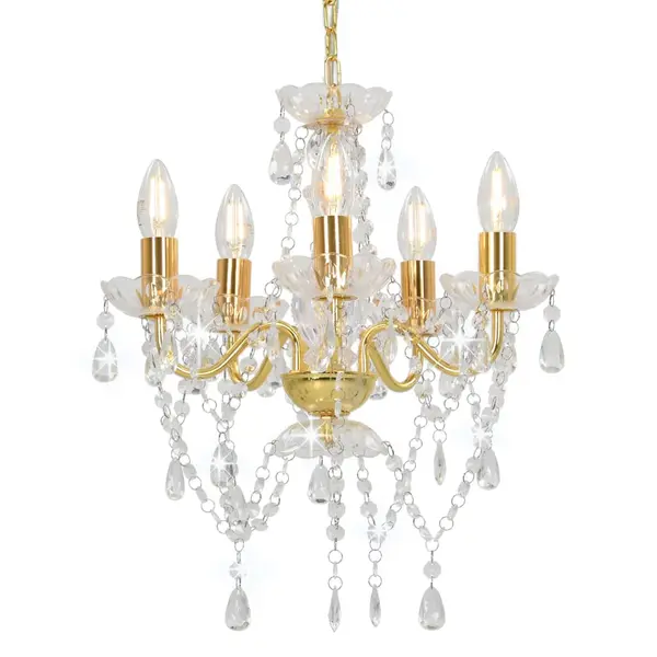 Gossi candelabru cu margele de cristal, auriu, rotund, 5 x e14