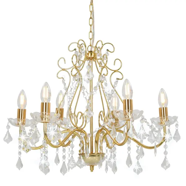 Gossi candelabru cu margele de cristal, auriu, rotund, 6 x e14