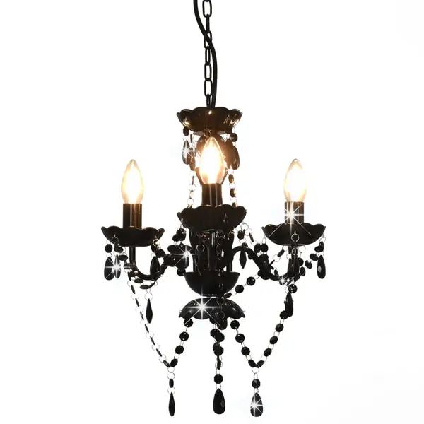 Gossi candelabru cu margele, negru, rotund, 3 becuri e14