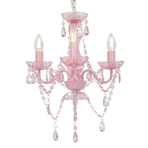 Gossi candelabru cu margele, roz, rotund, 3 becuri e14