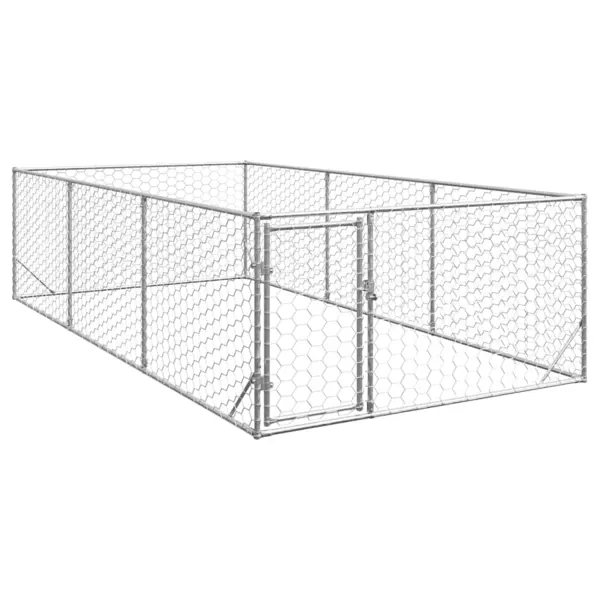 Gossi canisa de exterior pentru caini cu usa 2x4x1 m otel galvanizat