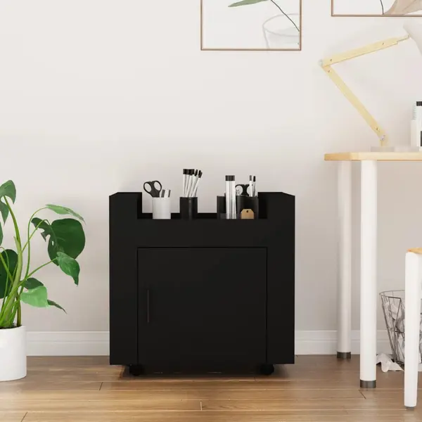 Gossi carucior de birou, negru, 60x45x60 cm, lemn prelucrat