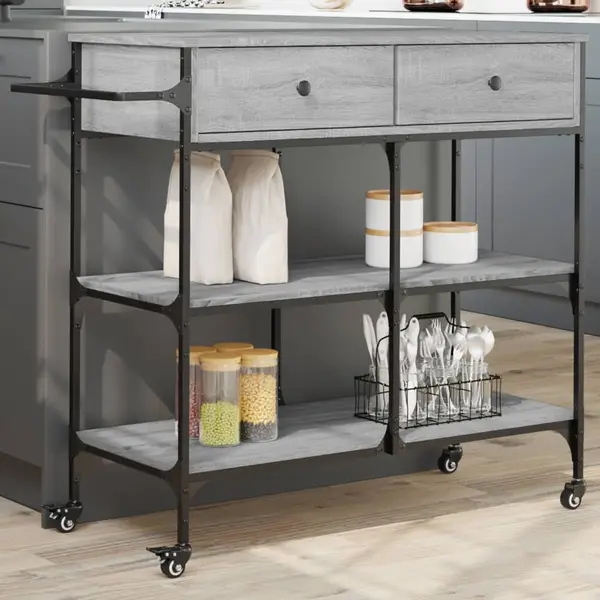 Gossi carucior de bucatarie, gri sonoma, 105x42x95 cm, lemn prelucrat
