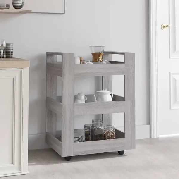 Gossi carucior de bucatarie, gri sonoma, 60x45x80 cm, lemn prelucrat