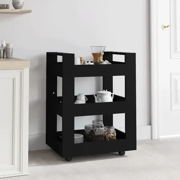 Gossi carucior de bucatarie, negru, 60x45x80 cm, lemn prelucrat