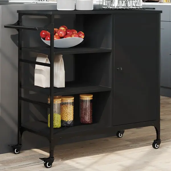 Gossi carucior de bucatarie, negru, 87,5x38,5x84,5cm, lemn prelucrat