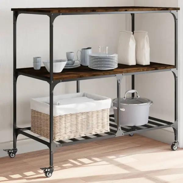 Gossi carucior de bucatarie stejar fumuriu 100x50x95cm lemn prelucrat