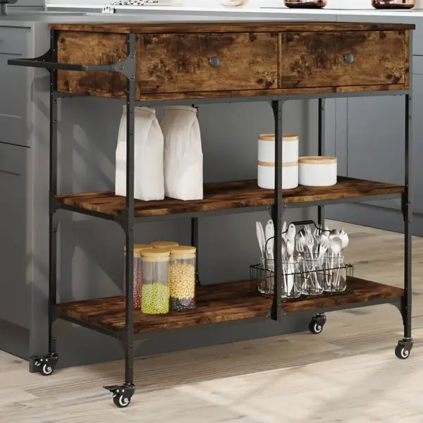 Gossi carucior de bucatarie stejar fumuriu 105x42x95cm lemn prelucrat