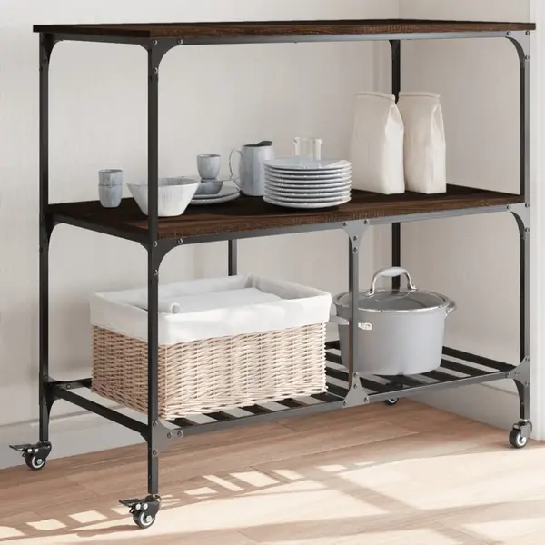 Gossi carucior de bucatarie, stejar maro 100x50x95 cm lemn prelucrat