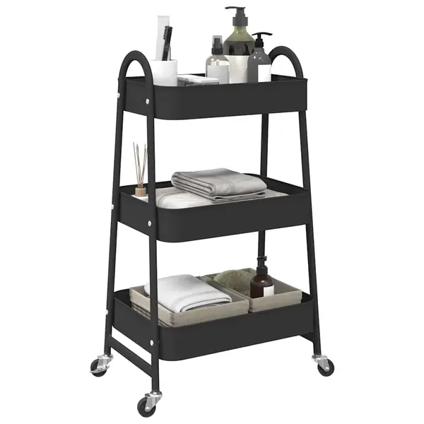 Gossi carucior de depozitare 3 niveluri negru 42x41,5x77 cm otel