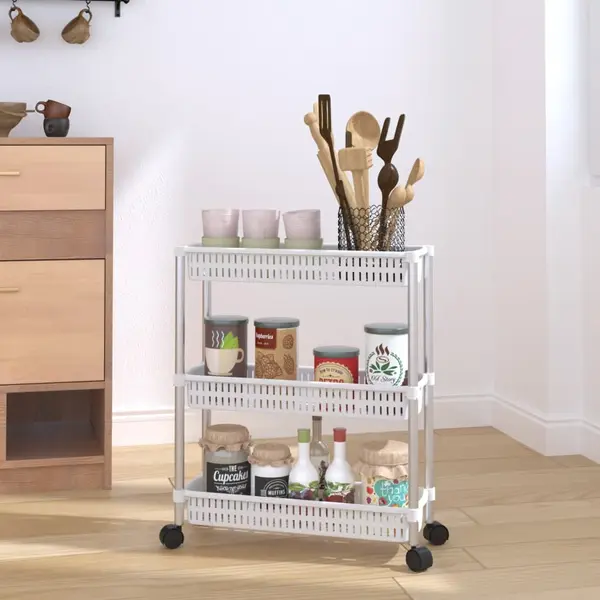 Gossi carucior de depozitare cu 3 niveluri, argintiu si alb, aluminiu