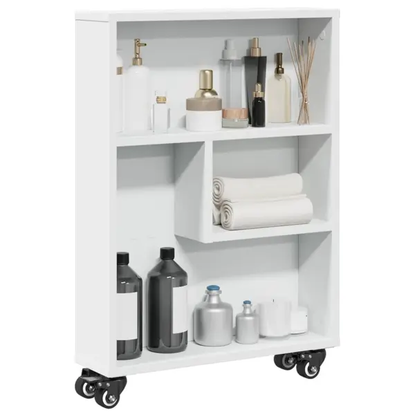 Gossi carucior de depozitare ingust, alb, 48x13x68 cm, lemn prelucrat