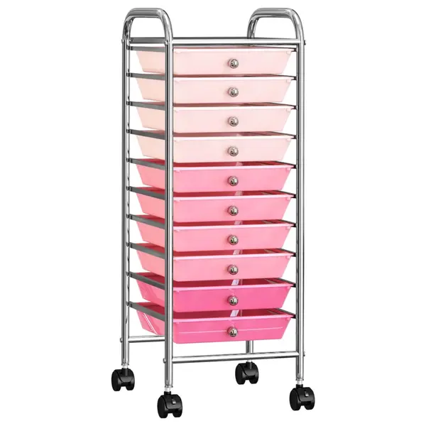 Gossi carucior de depozitare mobil cu 10 sertare, roz ombre, plastic