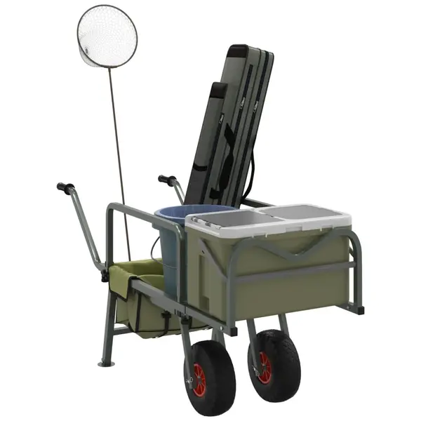 Gossi carucior de pescuit cu 2 roti, verde, otel vopsit electrostatic