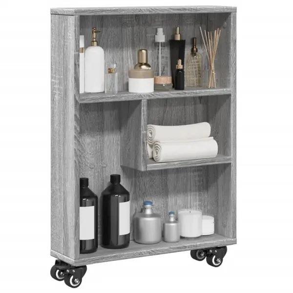 Gossi carucior depozitare ingust gri sonoma 48x13x68cm lemn prelucrat