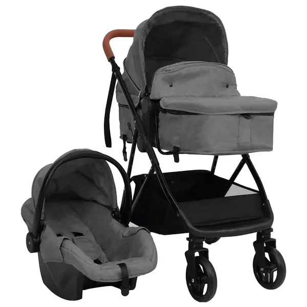 Gossi carucior pentru copii 3-in-1, gri deschis si negru, otel