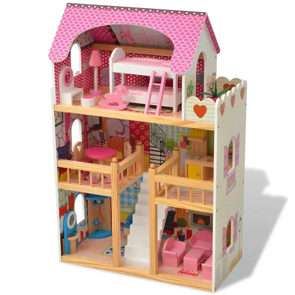 Gossi casa de papusi cu 3 etaje, lemn, 60 x 30 x 90 cm