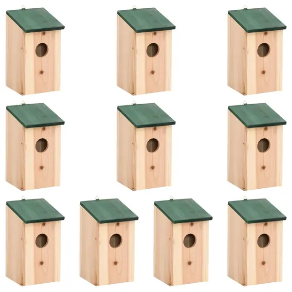 Gossi casute de pasari,10 buc., 12x12x22 cm, lemn masiv de brad