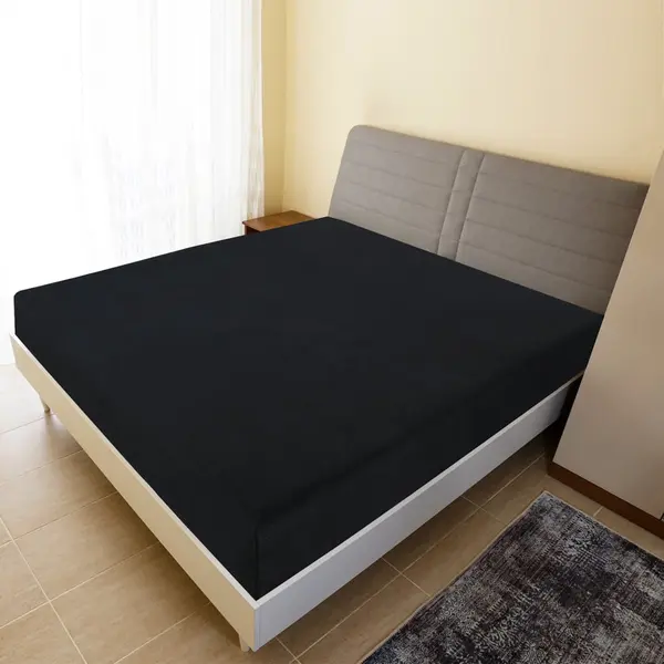 Gossi cearsaf de pat cu elastic, negru, 160x200 cm, bumbac