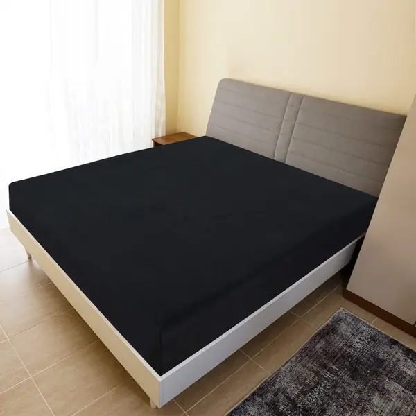 Gossi cearsaf de pat cu elastic, negru, 90x200 cm, bumbac