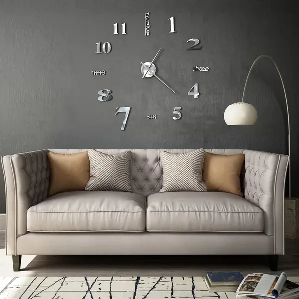 Gossi ceas de perete 3d, argintiu, 100 cm, xxl, design modern