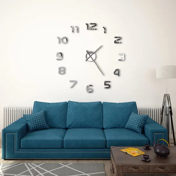Gossi ceas de perete 3d, argintiu, 100 cm, xxl, design modern
