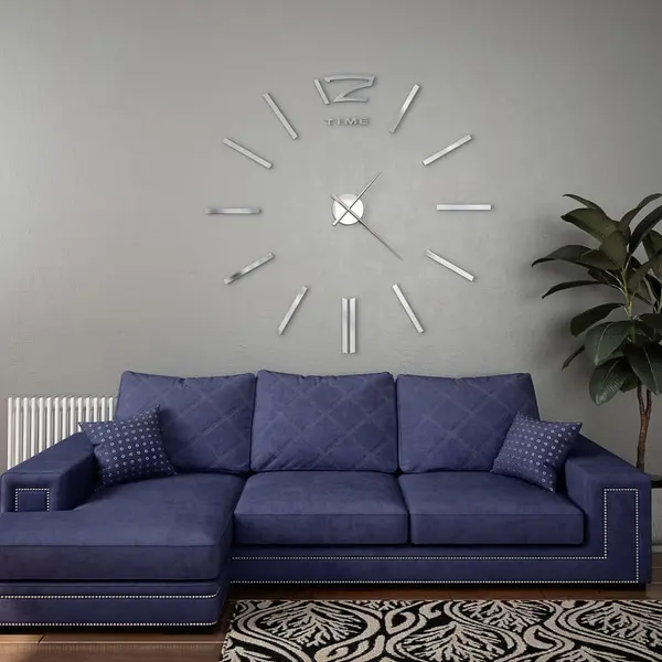 Gossi ceas de perete 3d, argintiu, 100 cm, xxl, design modern