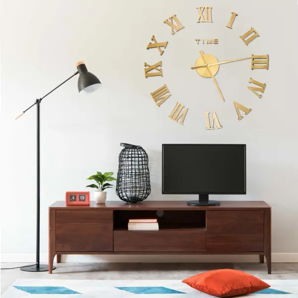 Gossi ceas de perete 3d, auriu, 100 cm, xxl, design modern