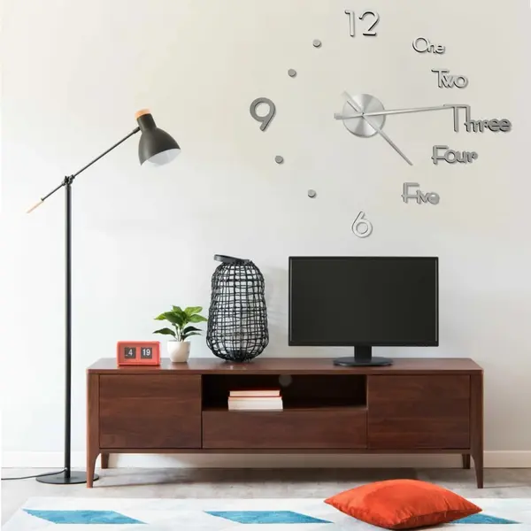 Gossi ceas de perete 3d design modern, argintiu, 100 cm, xxl