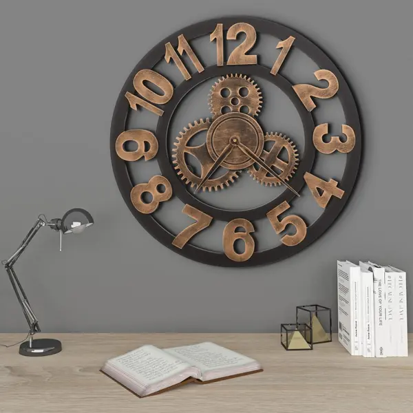 Gossi ceas de perete, auriu si negru, 58 cm, metal