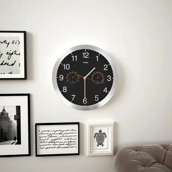 Gossi ceas perete mecanism cuart, higrometru/termometru, negru, 30 cm