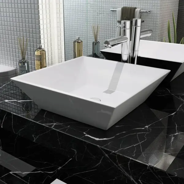 Gossi chiuveta ceramica patrata, alb, 41,5 x 41,5 x 12 cm