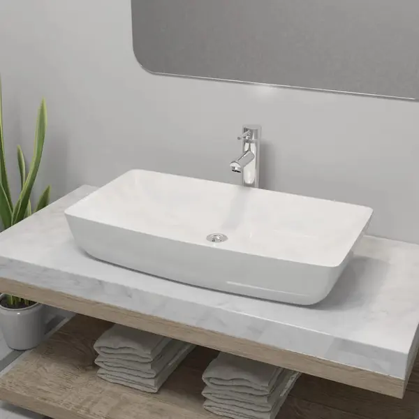 Gossi chiuveta de baie cu robinet mixer, ceramica, dreptunghiular alb