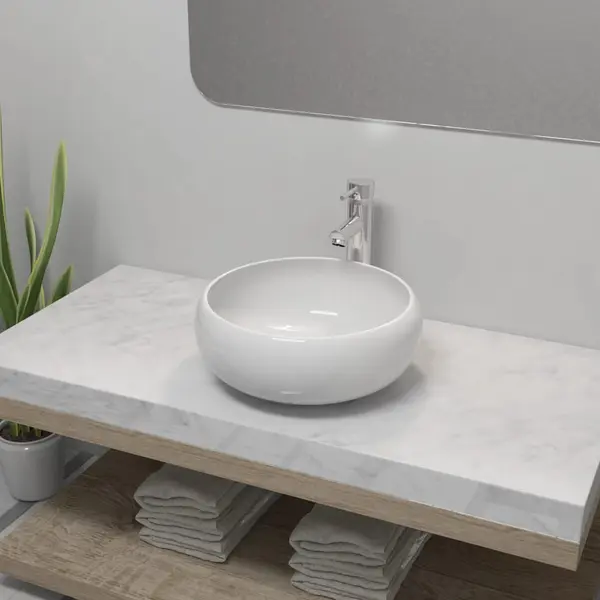 Gossi chiuveta de baie cu robinet mixer, ceramica, rotund, alb