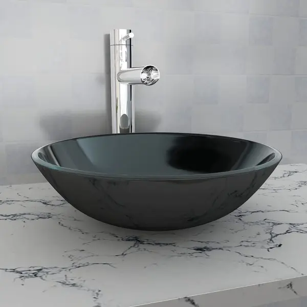 Gossi chiuveta de baie din sticla calita, 42 cm, negru