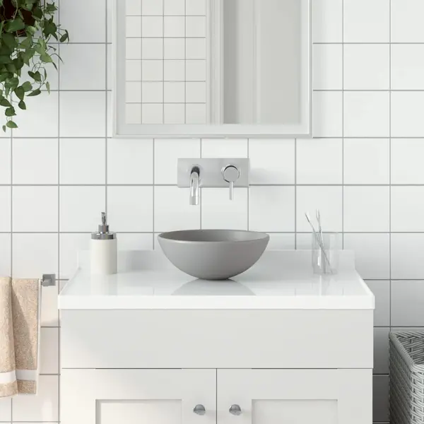 Gossi chiuveta de baie, gri deschis, ceramica, rotund